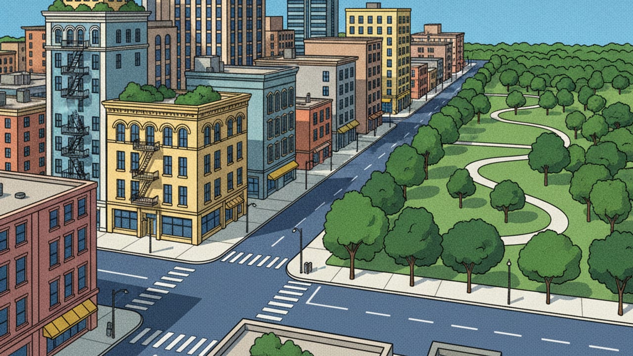 Cel-shaded illustration of Abiquiu
