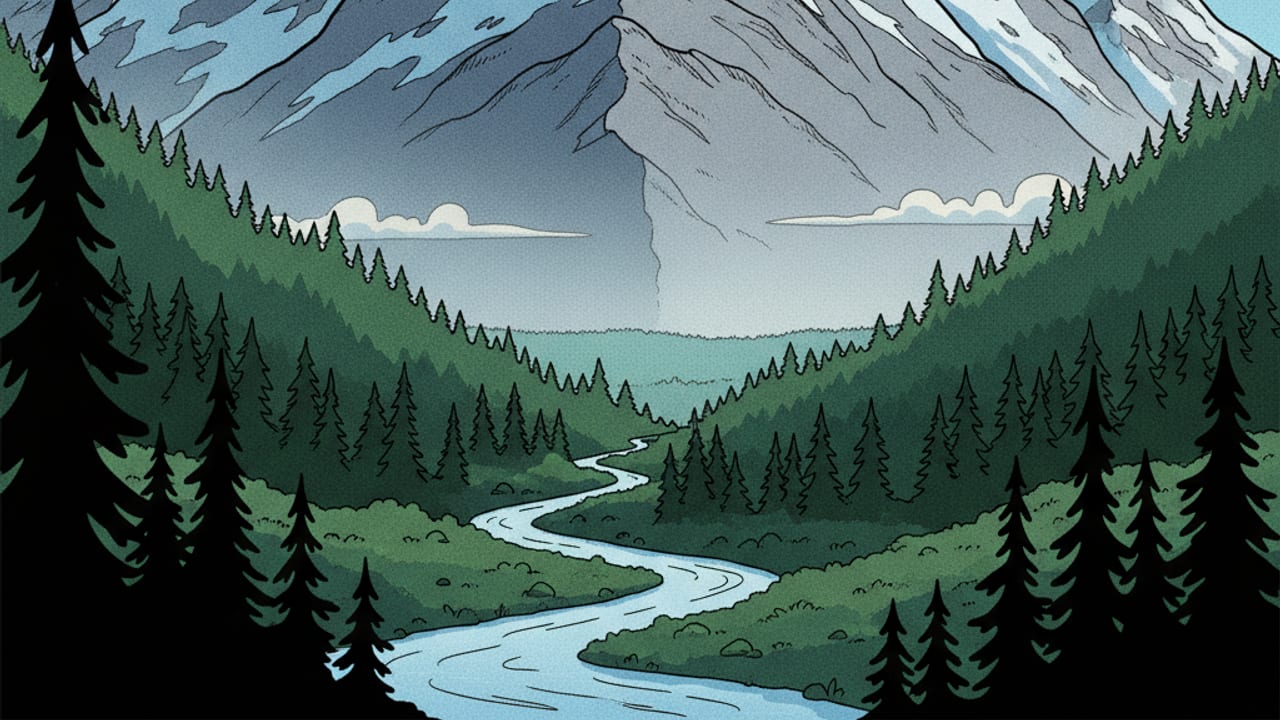 Cel-shaded illustration of Sun Peaks