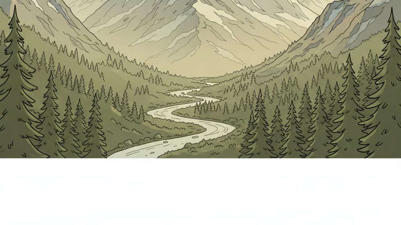 Cel-shaded illustration of Radium Hot Springs